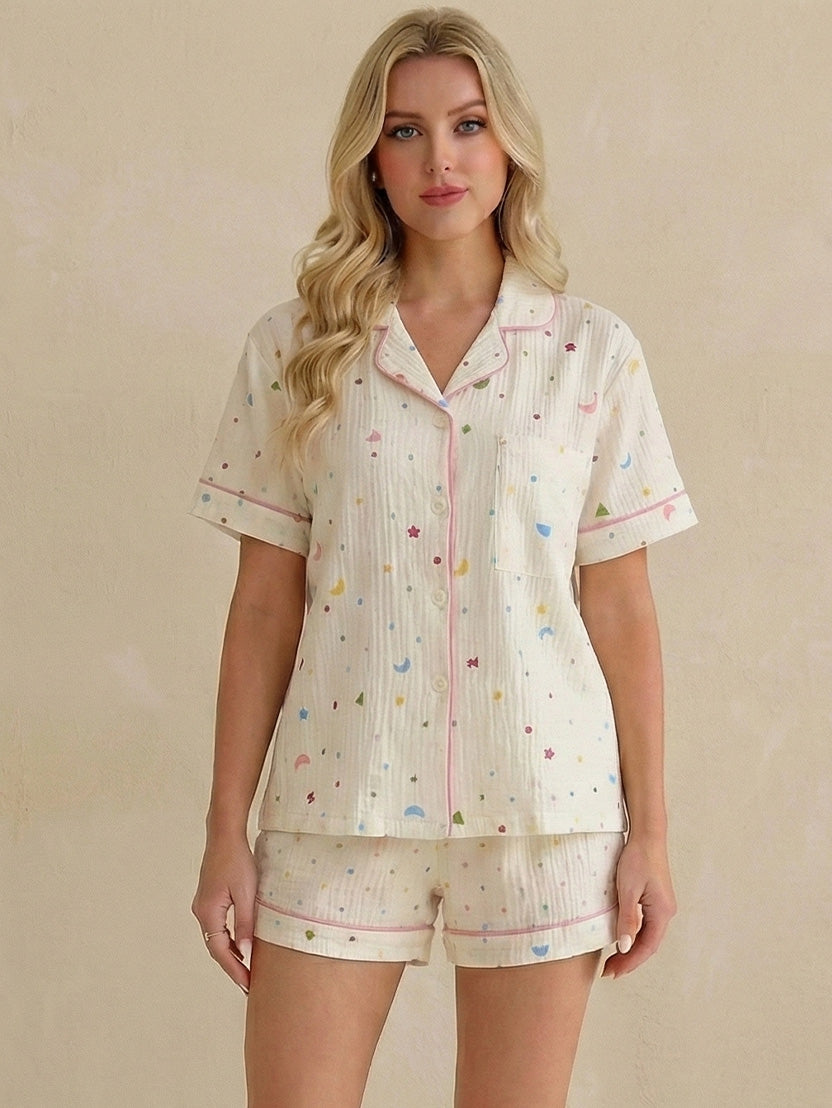 Women’s Polka Dot Cotton Pajama Set – Short Sleeve Top & Shorts Sleepwear