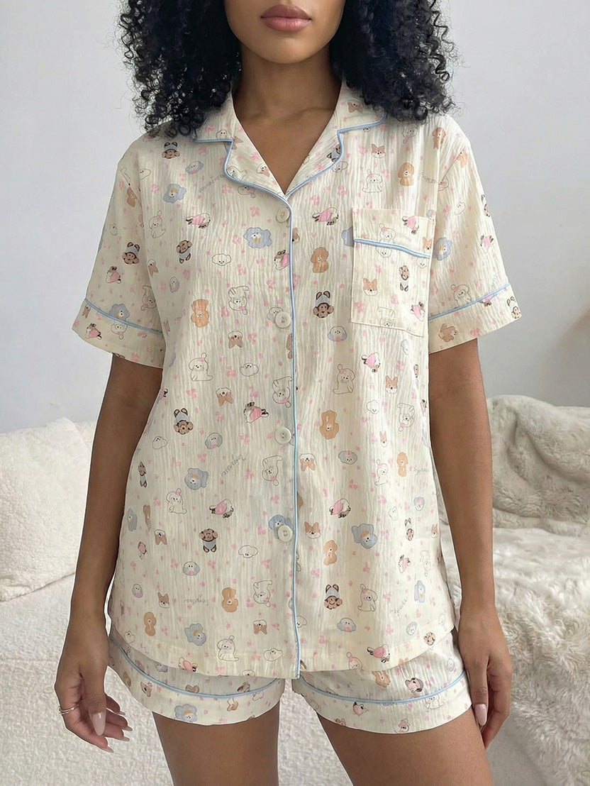 Women’s Polka Dot Cotton Pajama Set – Short Sleeve Top & Shorts Sleepwear