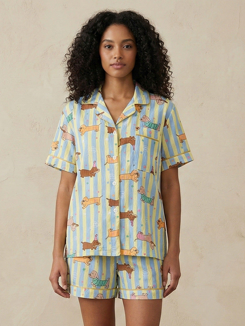 Women’s Polka Dot Cotton Pajama Set – Short Sleeve Top & Shorts Sleepwear