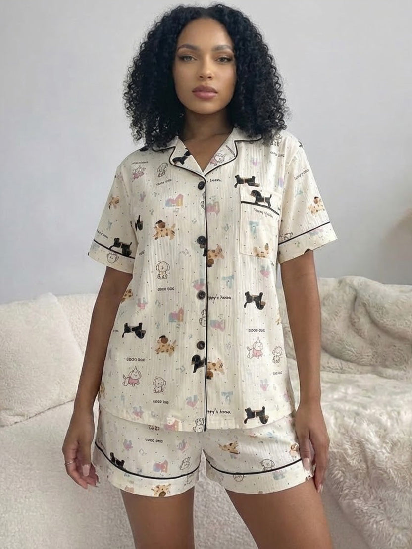 Women’s Polka Dot Cotton Pajama Set – Short Sleeve Top & Shorts Sleepwear