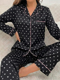 Women’s Heart Print Pajama Set – Long Sleeve Button-Up Top & Full-Length Pants