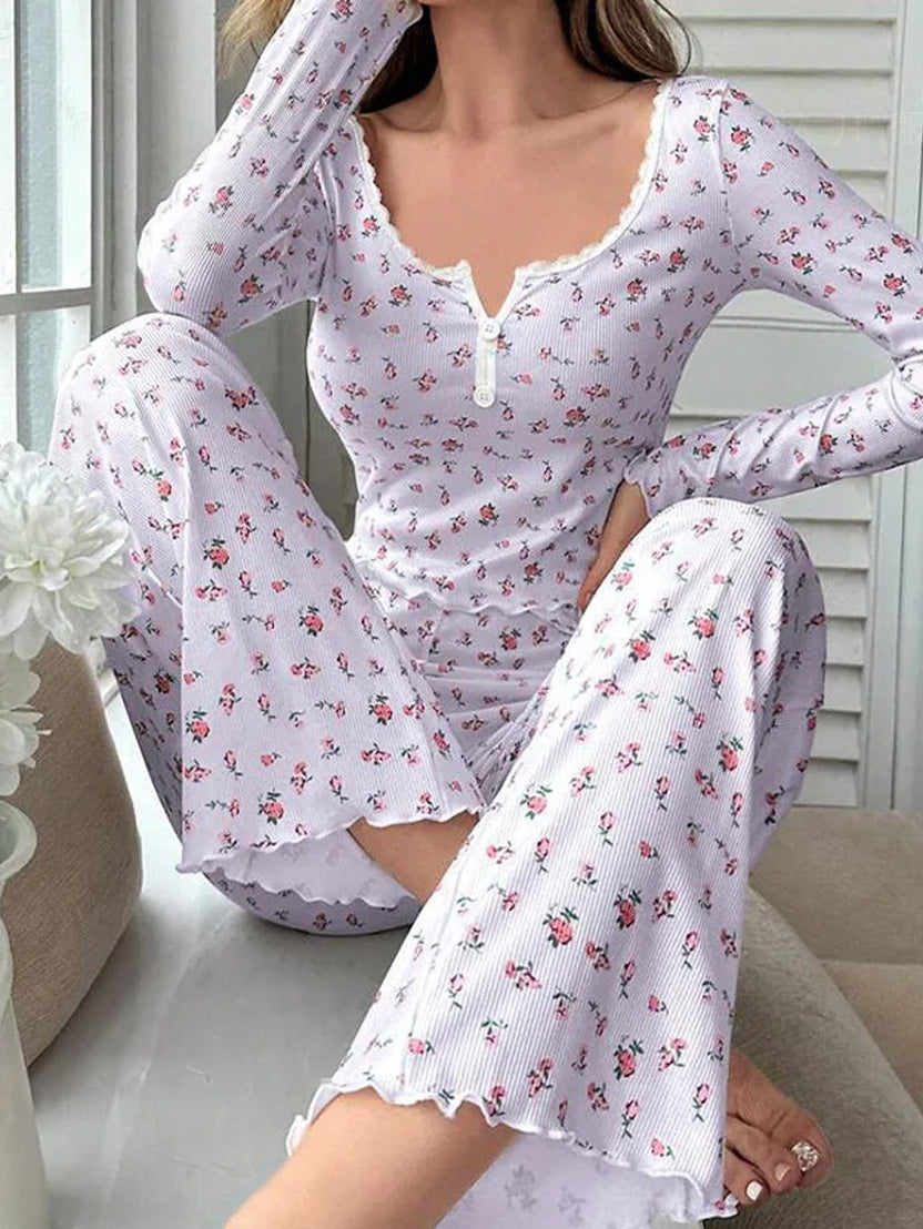 Women’s Floral Pajama Set – Long Sleeve Top & Pants, Soft Two-Piece Sleepwear