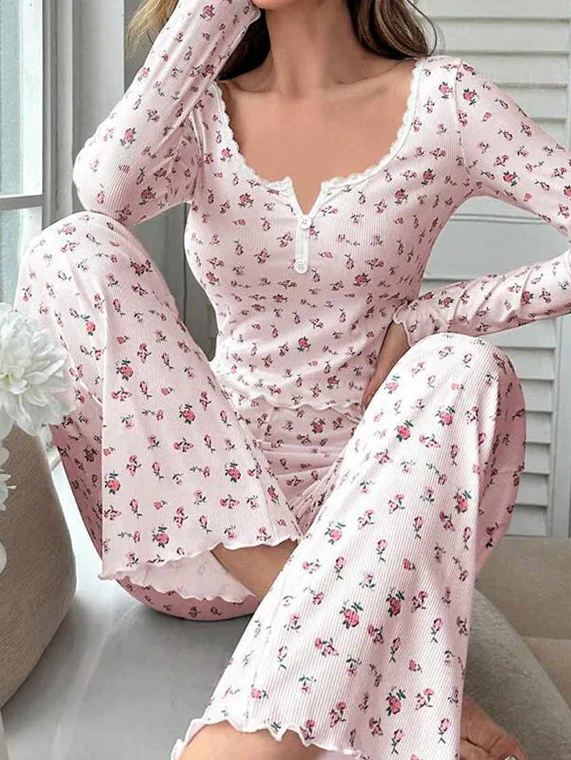 Women’s Floral Pajama Set – Long Sleeve Top & Pants, Soft Two-Piece Sleepwear