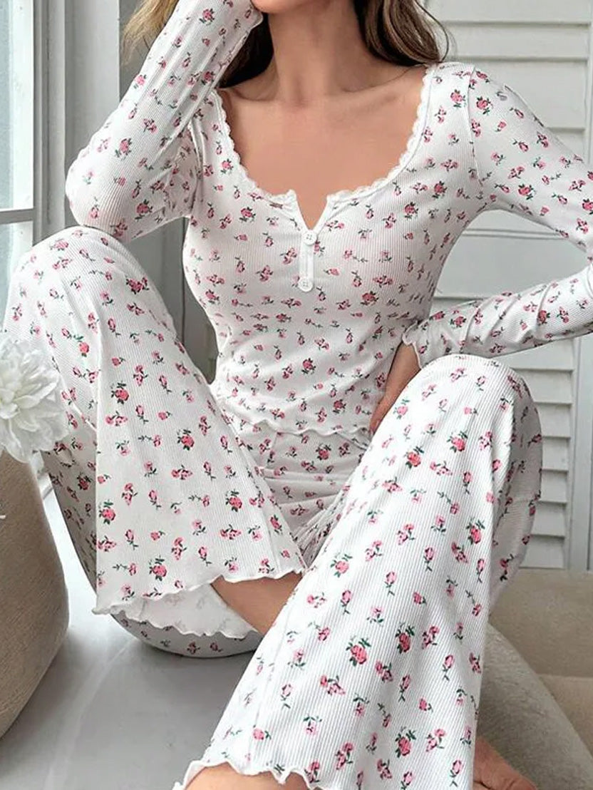 Women’s Floral Pajama Set – Long Sleeve Top & Pants, Soft Two-Piece Sleepwear