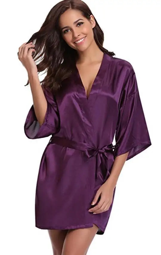 Women’s Satin Kimono Robe – Lightweight Silk-Look Dressing Gown