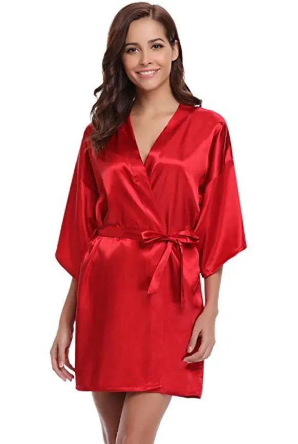 Women’s Satin Kimono Robe – Lightweight Silk-Look Dressing Gown