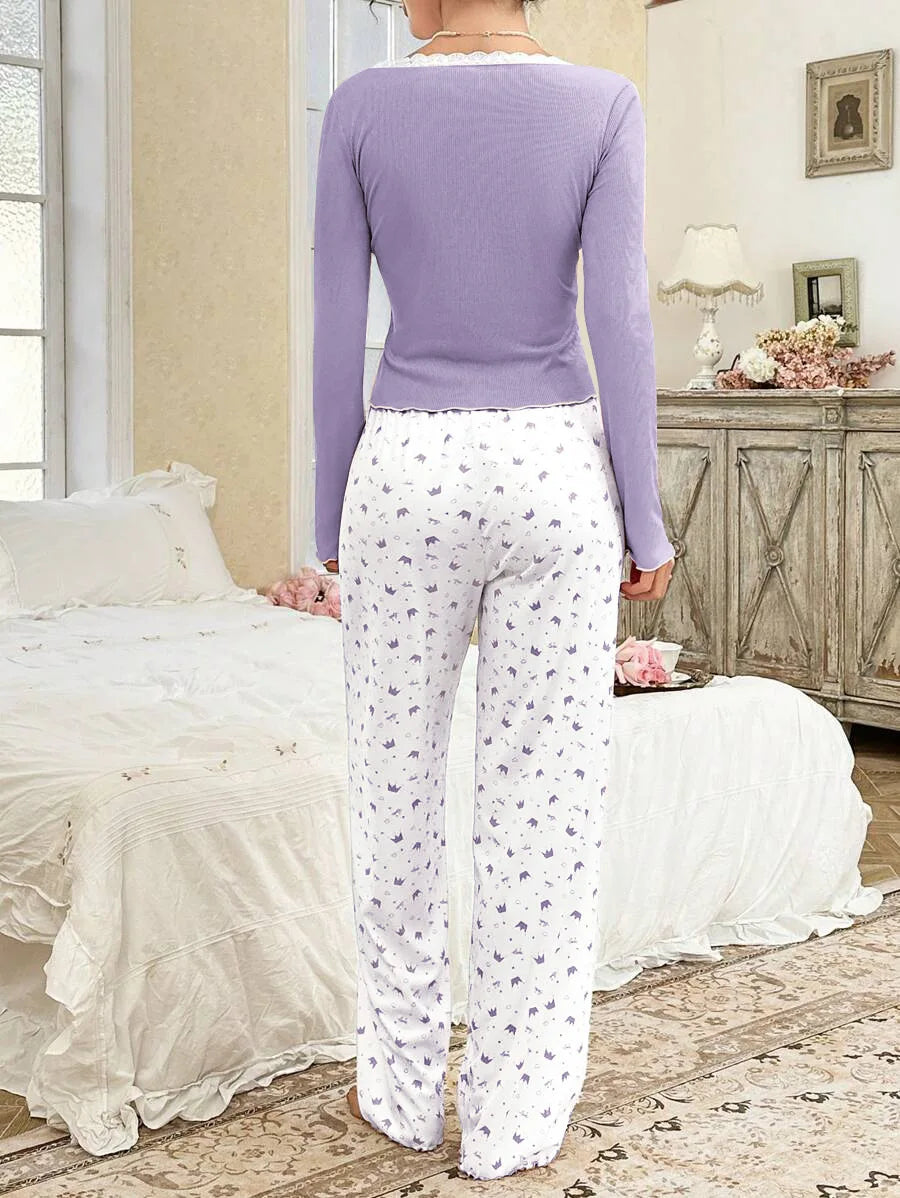 Women’s Autumn Pajama Set – Long Sleeve Top & Pants Sleepwear