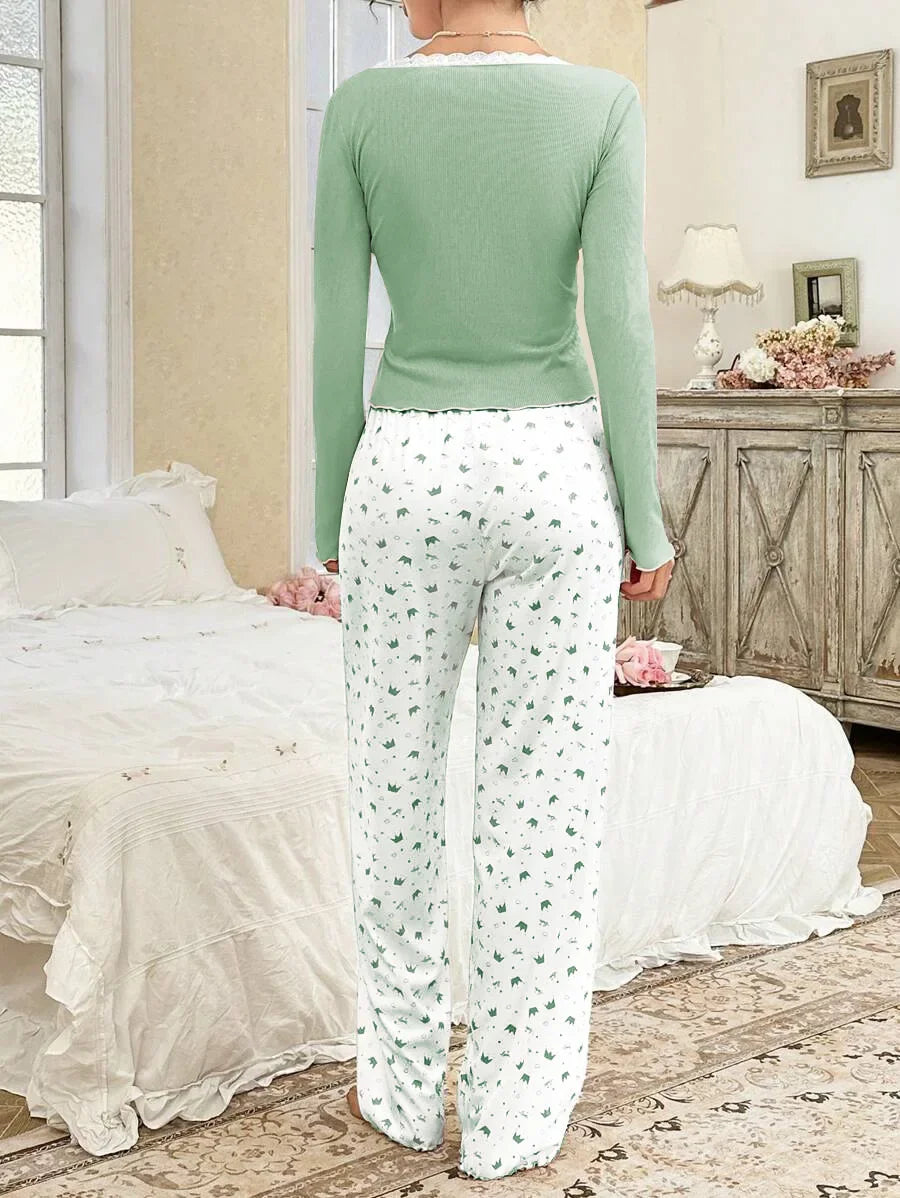 Women’s Autumn Pajama Set – Long Sleeve Top & Pants Sleepwear