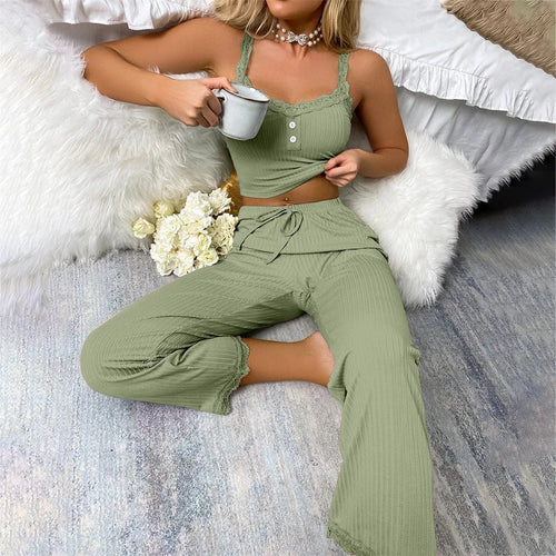 Women’s Autumn Pajama Set – Long Pants Sleepwear for Home Comfort