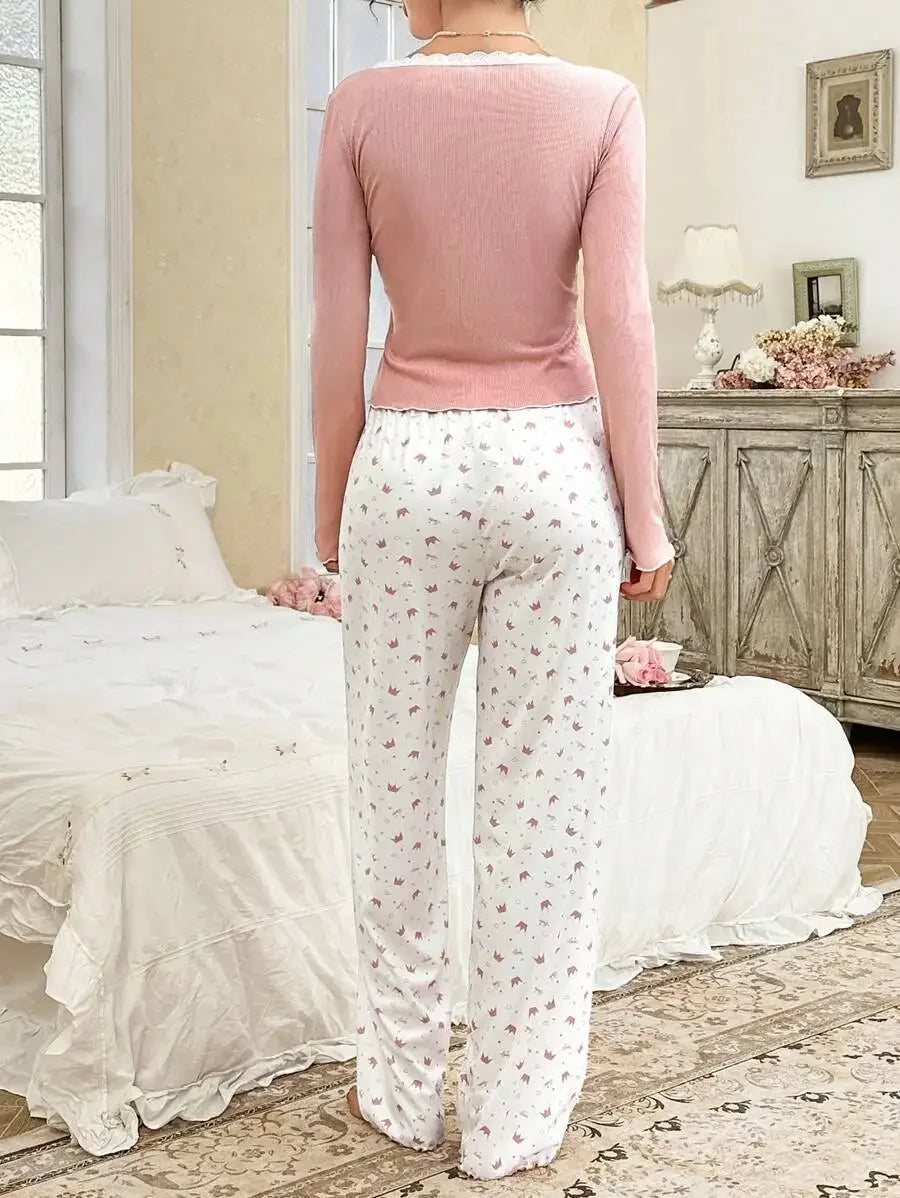 Women’s Autumn Pajama Set – Long Sleeve Top & Pants Sleepwear