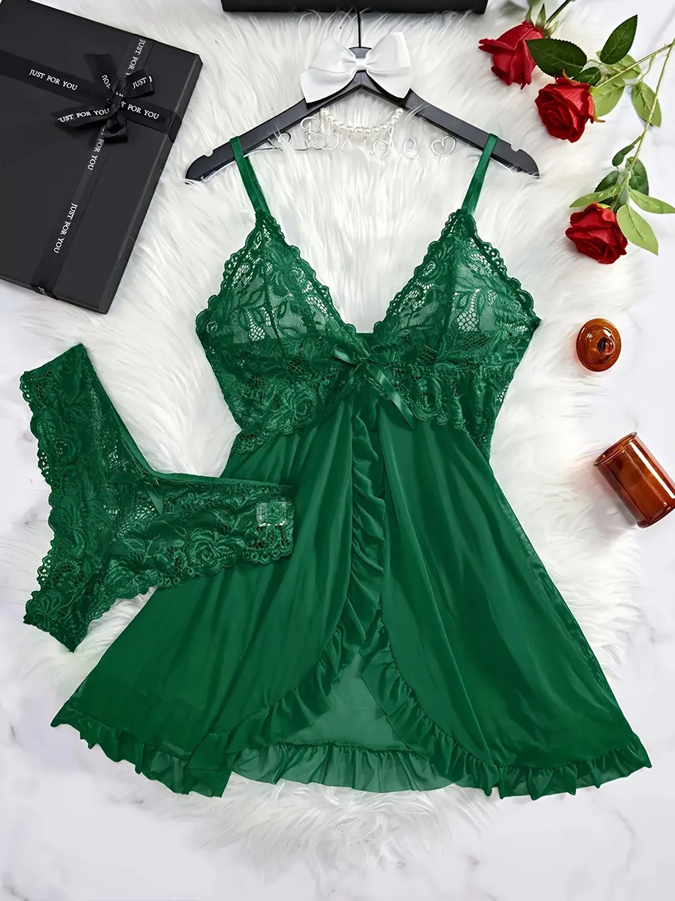 Women’s Lace Babydoll Nightgown Set – Sleeveless Sleep Dress with Matching Brief