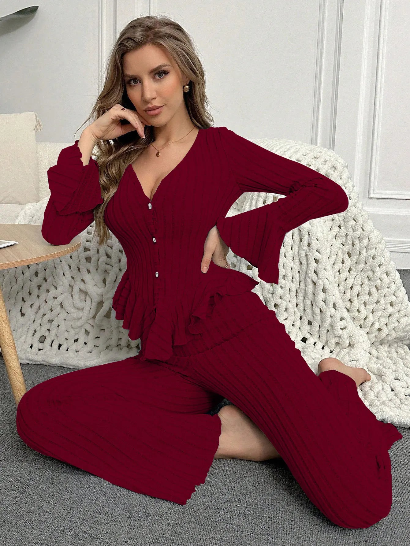 Women’s Warm Winter Pajama Set – Long Sleeve Top & Pants Sleepwear
