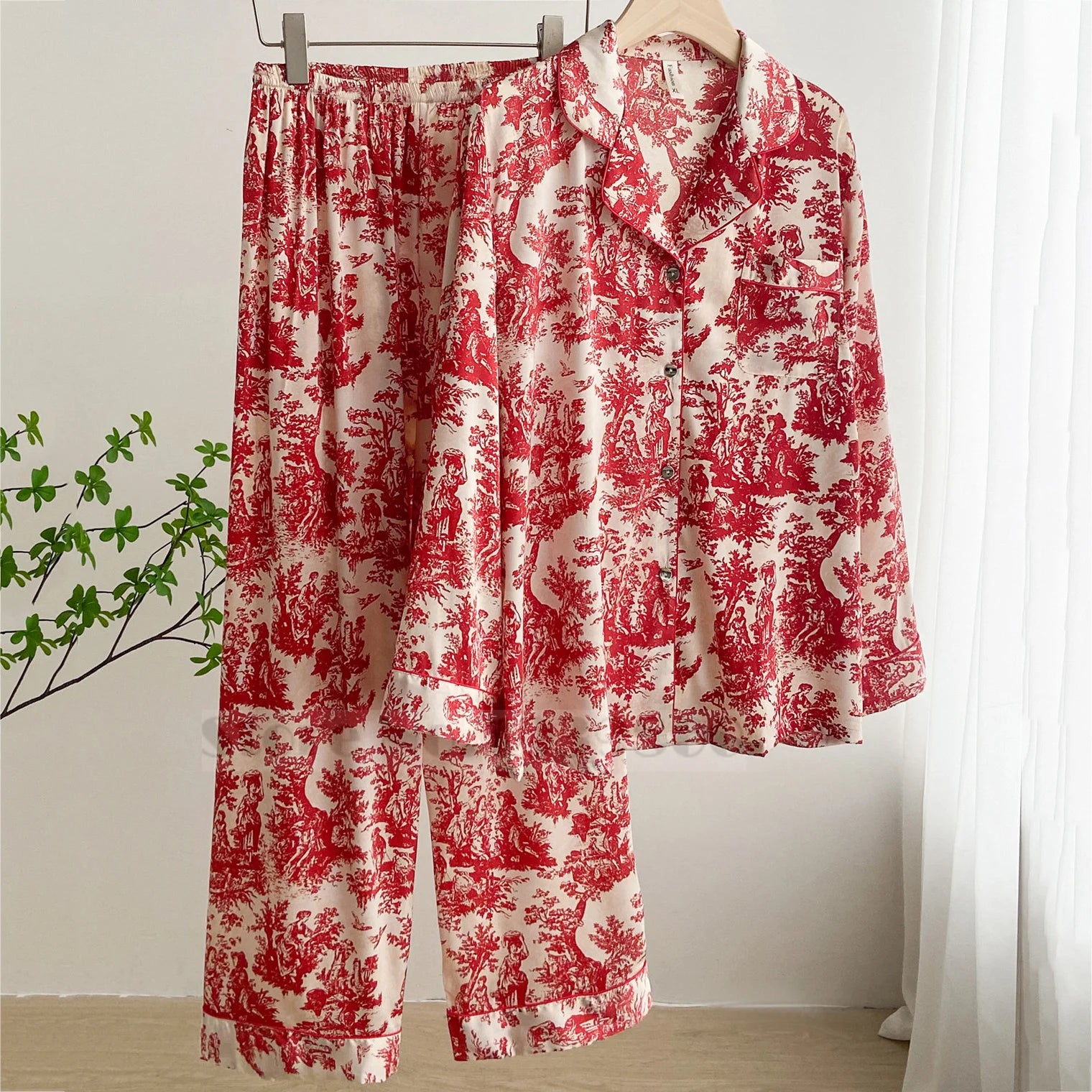 Women’s Floral Print Satin Pajama Set – Lightweight Spring & Summer Sleepwear