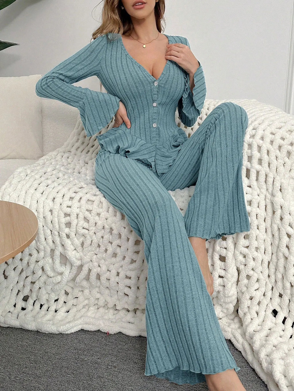 Women’s Warm Winter Pajama Set – Long Sleeve Top & Pants Sleepwear