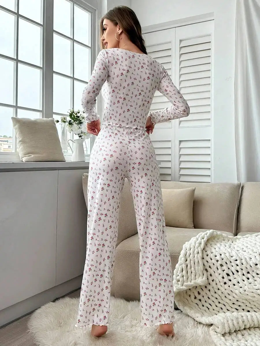 Women’s Floral Pajama Set – Long Sleeve Top & Pants, Soft Two-Piece Sleepwear