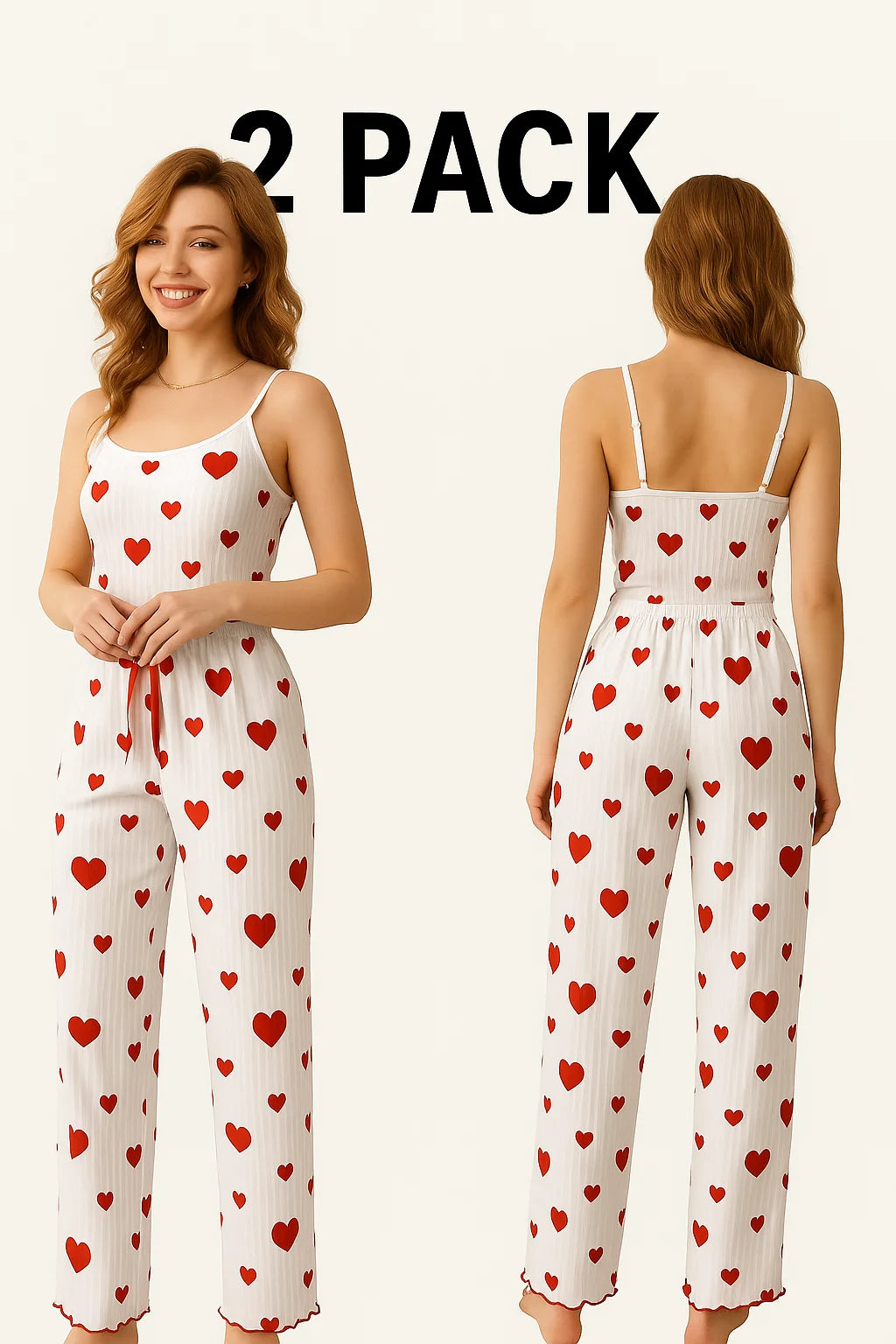Women’s Plus Size Pajama Set – Sleeveless Top & Pants with Love Print