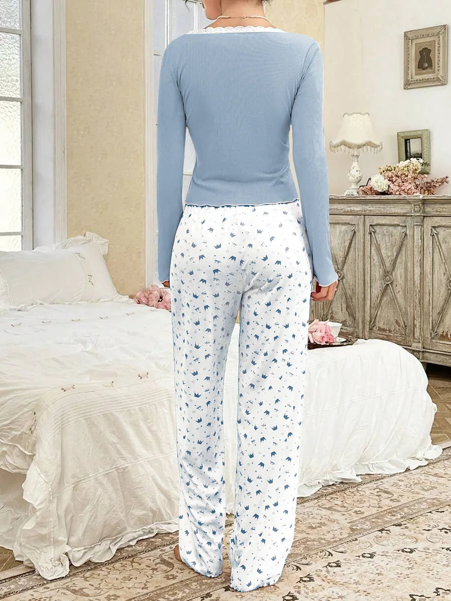 Women’s Autumn Pajama Set – Long Sleeve Top & Pants Sleepwear