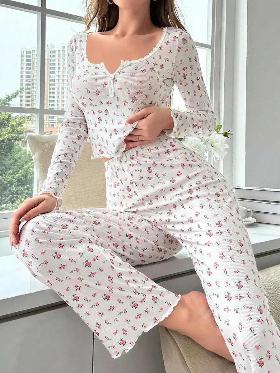 Women’s Floral Pajama Set – Long Sleeve Top & Pants, Soft Two-Piece Sleepwear