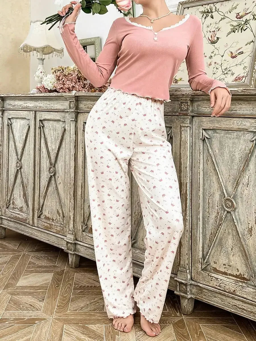 Women’s Autumn Pajama Set – Long Sleeve Top & Pants Sleepwear