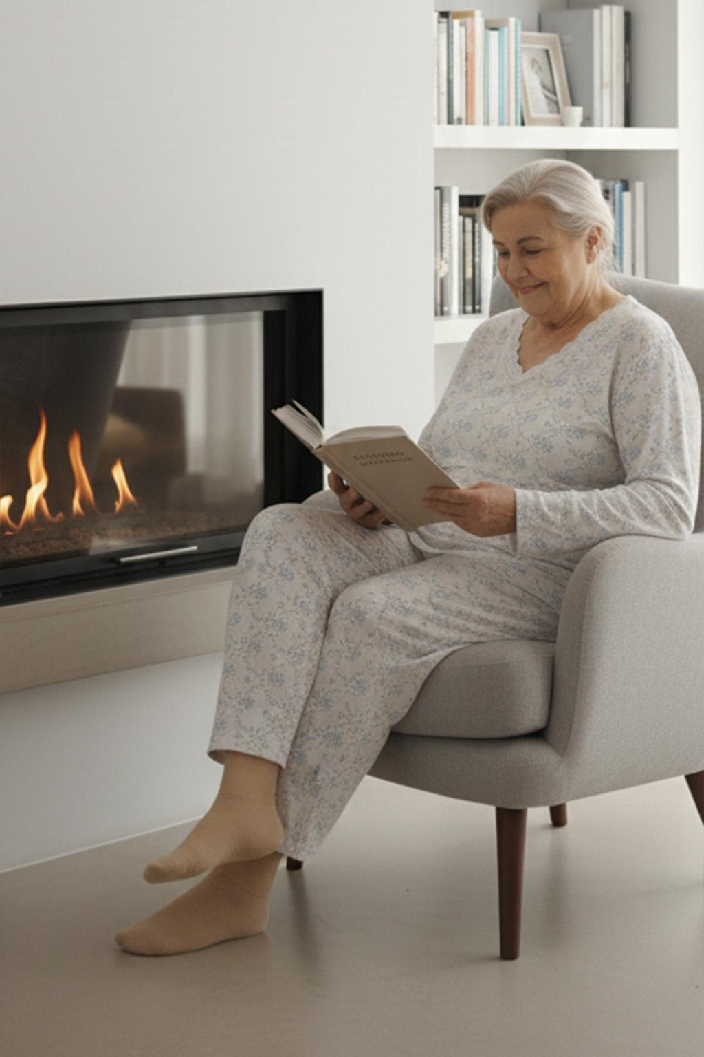 Kadın Desenli Dantel Yakalı Uzun Kol Altı Uzun Penye Anne  Pijama Takımı